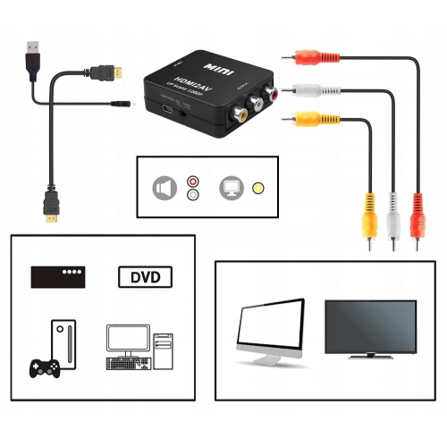 Adapter HDMI do AV RCA konwerter CINCH CVBS 1080P | czarny